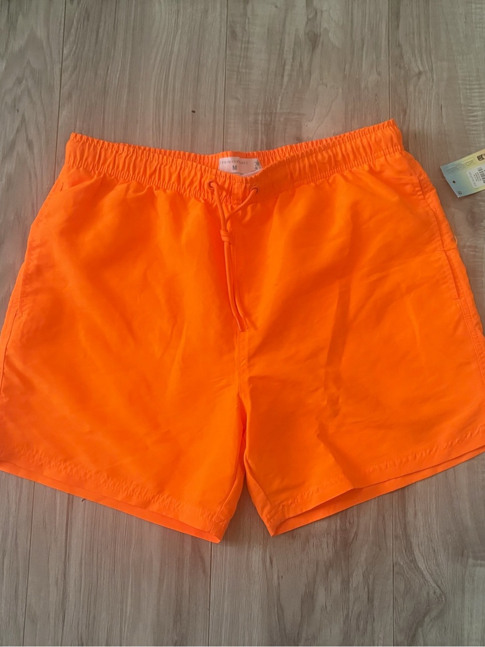 Primark Men's Neon Orange Swim Trunks with Drawstring